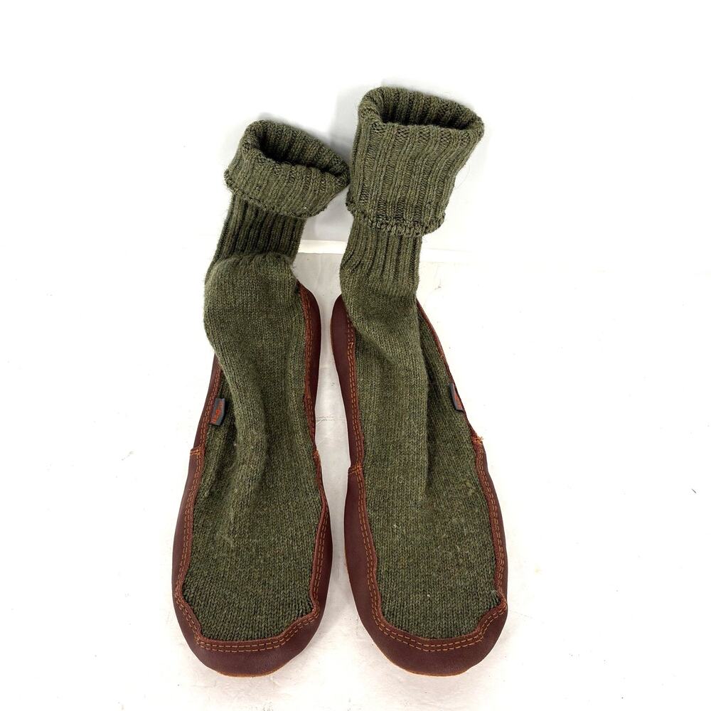 Acorn Wool And Leather Slippers Green Mens Size 12